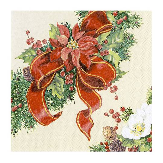 Cocktail Paper Napkins 25cm Eco, Christmas Wreath